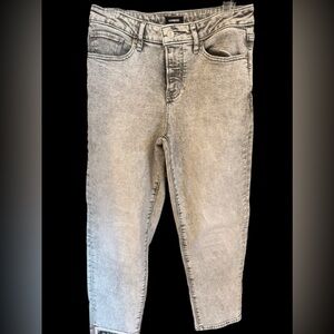 Express Light Gray Washed Mid-Rise Boyfriend Jeans